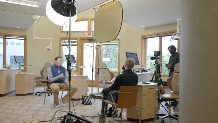 PMAX video team filming a dental practice on location